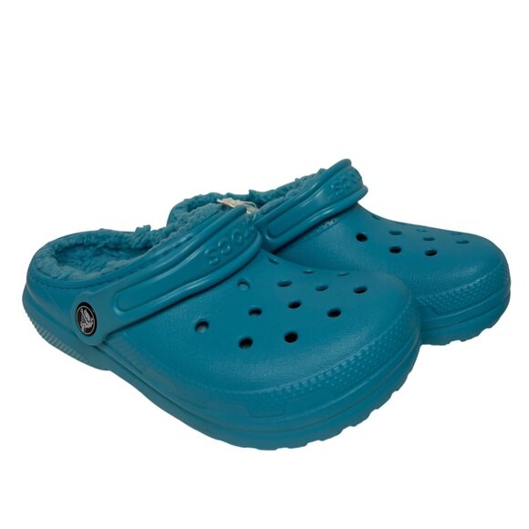 CROCS Classic Lined Kids Clogs Shoes Blue Unisex Outdoor Size 2 J2 - Picture 1 of 9